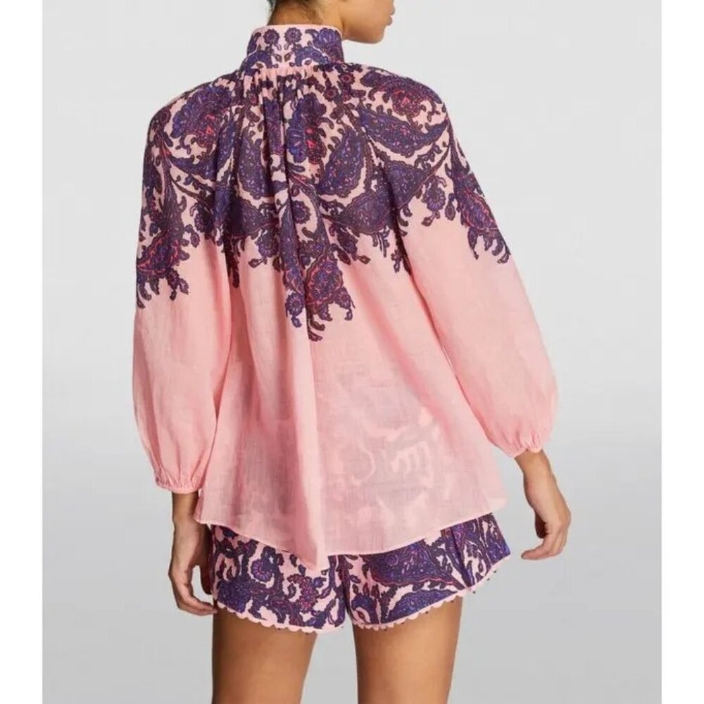 Zimmermann Ramie Tiggy Billow Blouse in Pink - Picture 4 of 5